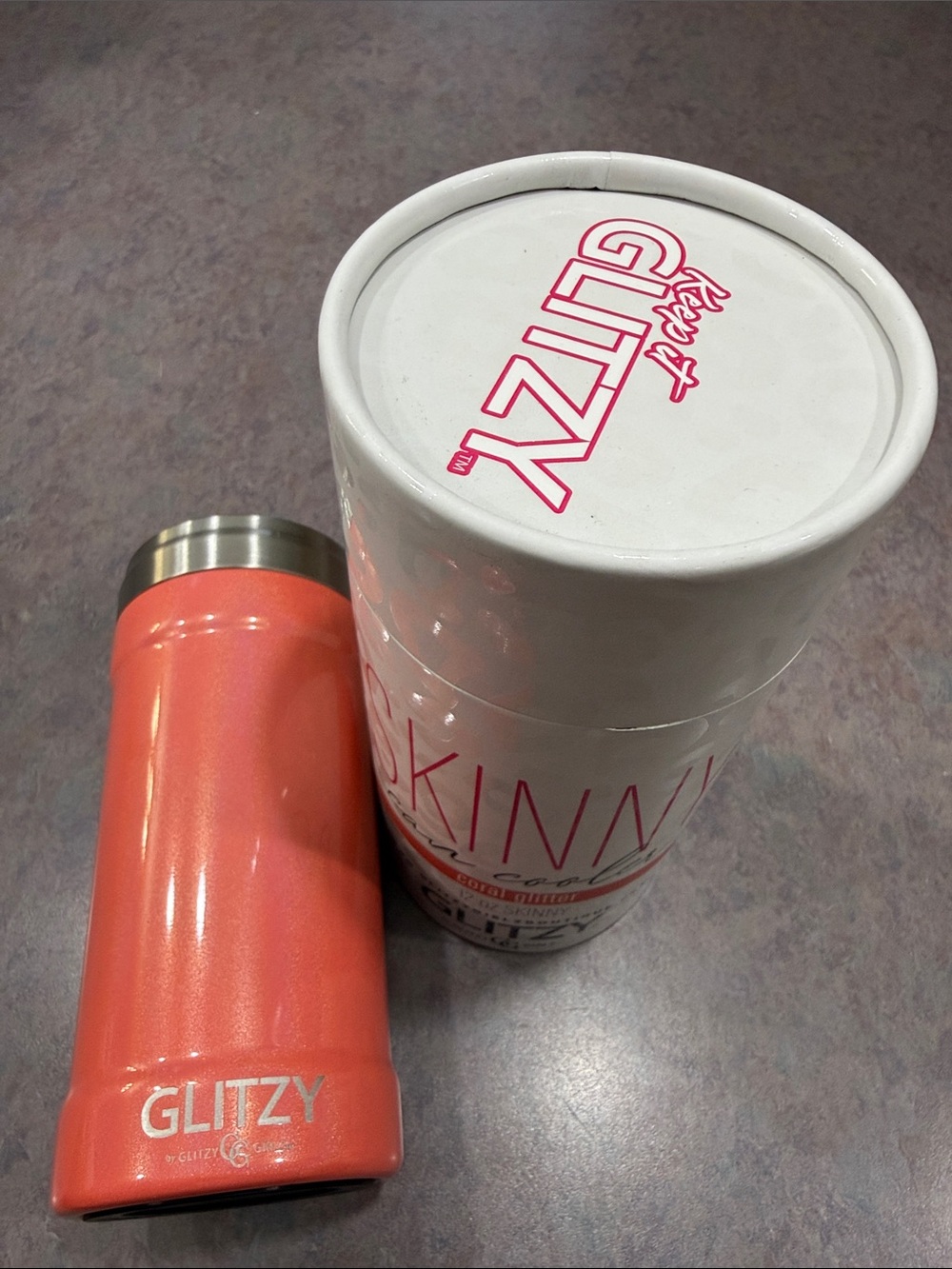 Glitz Coral Orange Stainless Tumbler with White Branded Canister